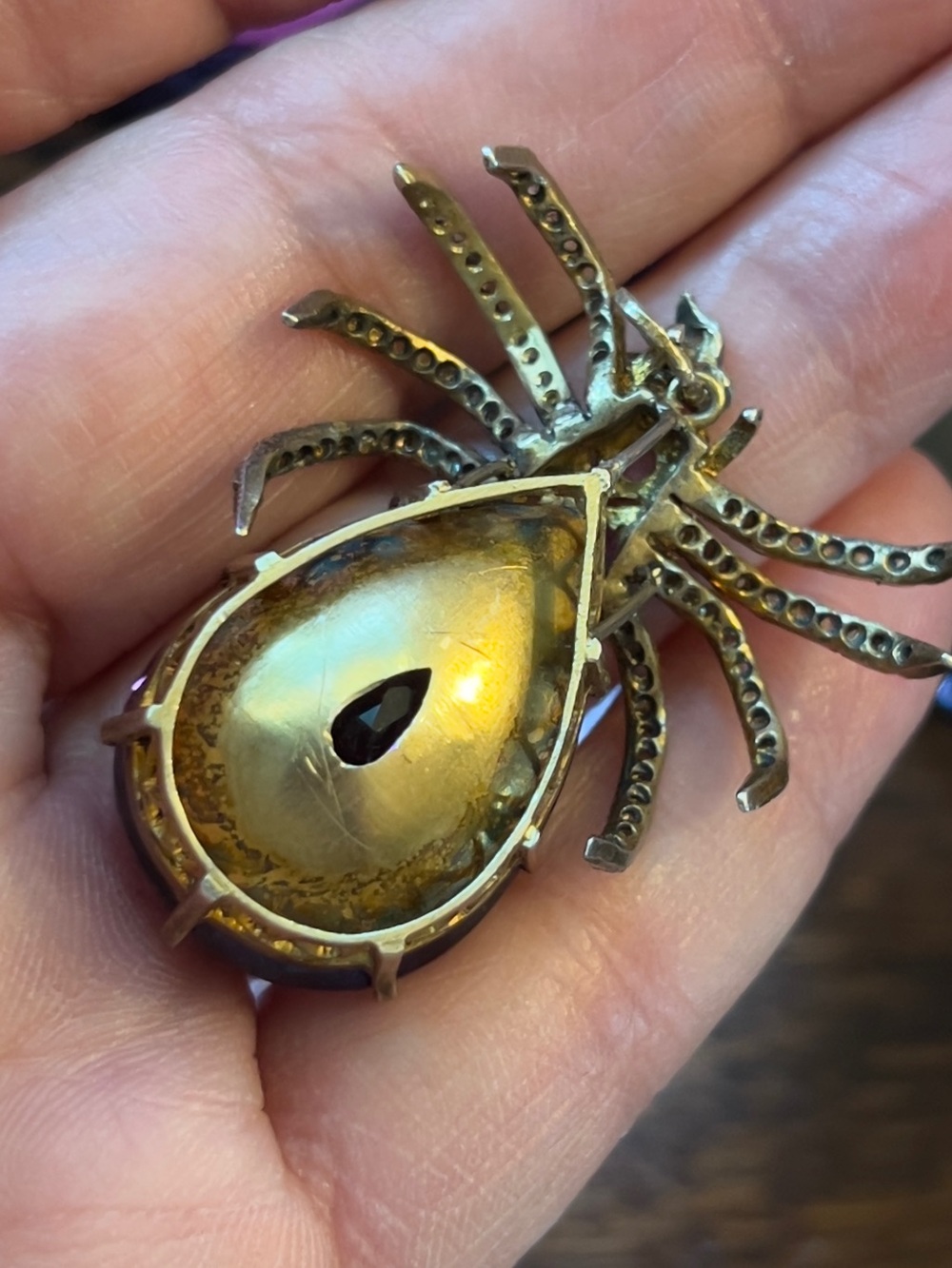 Antique SPIDER PENDANT 47.7ct Amethyst, Diamond, Blue & Pink Sapphire Gemstones - Picture 2 of 6